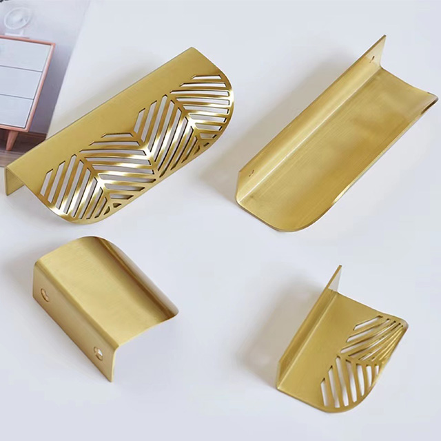 Modern Simple Concealed Handle Brass Leaf Invisible Pulls Wardrobe Cupboard Wine Cabinet Furniture Drawer Golden Knobs