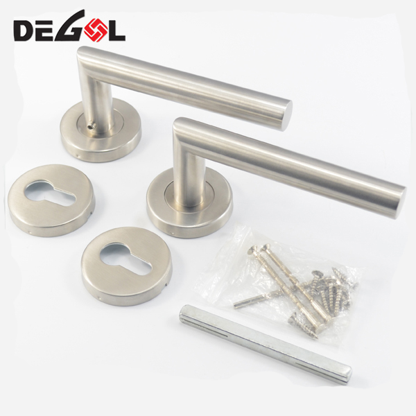 Stainless Steel Right Angle Tube Lever Round Rosette Door Lever Handle