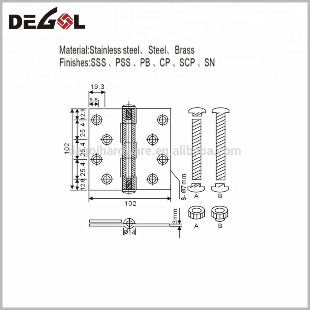 Good quality stainless steel interior butt door hinges for wooden door