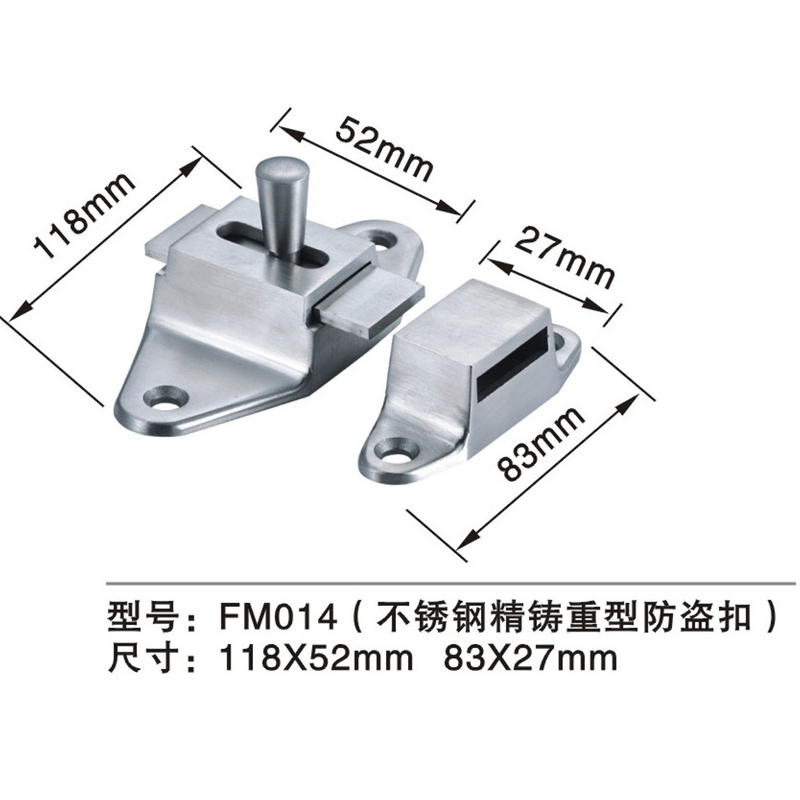 FM014 Stainless Steel 118*52 (83*27）MM Size SC CP AB PC PVD SSS PSS PVD Surface Treatment Heavy Duty Anti-theft Buckle Door Chain