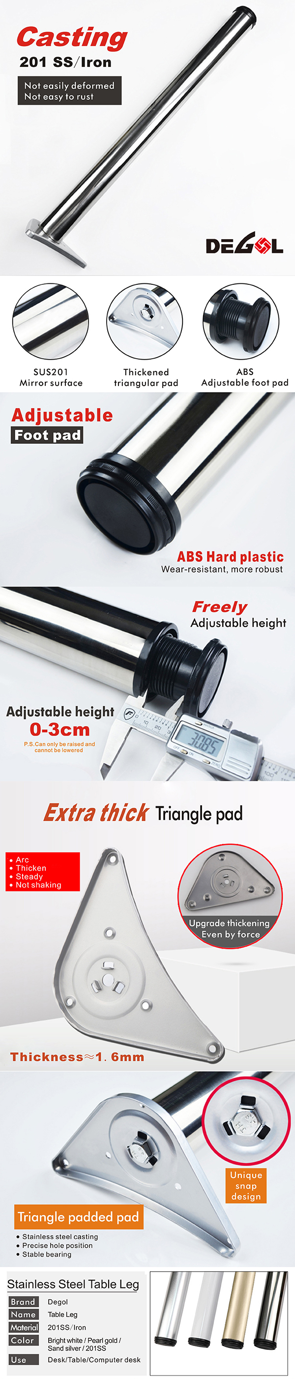TL1006 Round Long Height Adjustable Iron Metal Table Leg Extensions