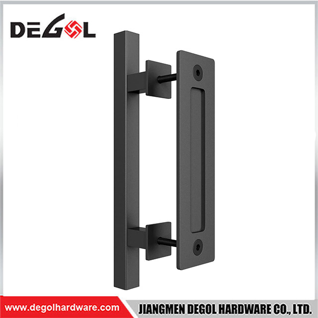 BP1047 Heavy Duty Black Square Pull and Flush Sliding Barn Door Handle Hardware Set