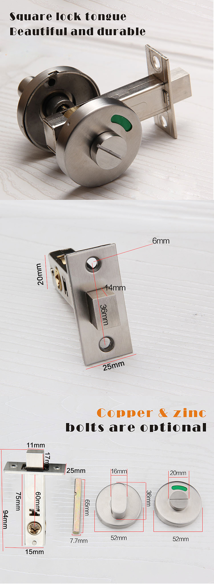 ZT1050 Stainless steel toilet partition bathroom lock thumb turn with